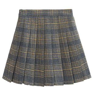 百褶裙女秋冬毛呢短款高腰a字短裙大码显瘦外穿加厚格子半身裙裤