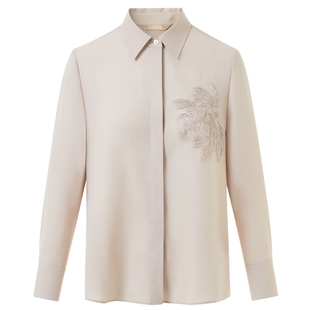 LANCY/朗姿2025年春新款气质高级花卉亮片刺绣翻领衬衫女通勤上衣