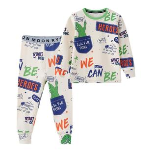 RYSONMOON秋冬季男女童棉睡衣趣味恐龙保暖排汗空调服家居服套装