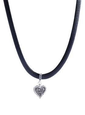 黑色皮绳爱心锆石项链甜酷