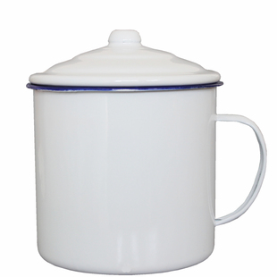 包邮超大号搪瓷杯带盖大容量老式茶缸纯色复古怀旧瓷缸防摔水杯子