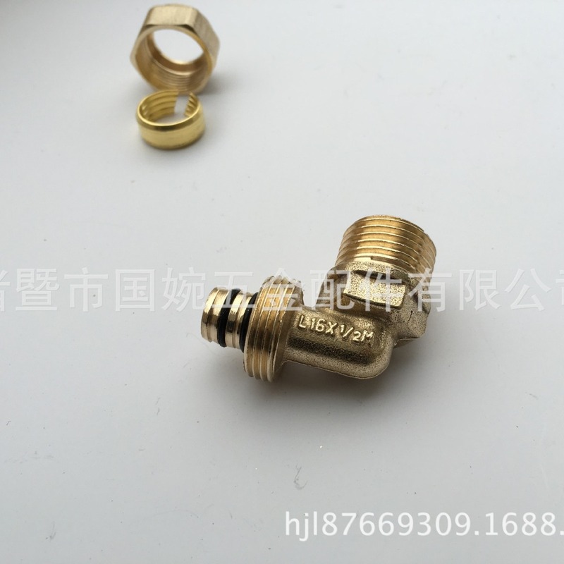 国巨 L16*1/2M 外丝弯头 卡套式铜管件 太阳能铝塑管铜接头