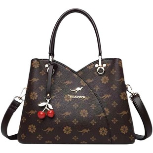 袋鼠真皮女包大气手提包包2025新款女士中年妈妈包百搭单肩斜挎包