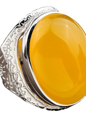 原创设计风白金款镶蜜蜡戒指空托