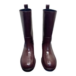 一眼万年 韩国手工HOWUS靴子女秋冬真皮中筒靴加绒百搭骑士靴单靴