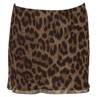 Middletone  时髦野心家 仿真丝斜裁工艺豹纹短裙性感包臀半身裙