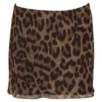 仿真丝斜裁工艺豹纹短裙