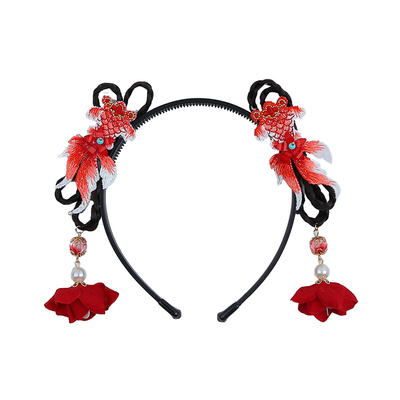 会发光的新年红色锦鲤流苏假发辫发箍儿童喜庆过年头饰宝宝发饰女