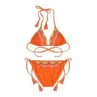 VALTOS三角杯挂脖分体泳衣欧美刺绣大胸聚拢海边泳装度假风比基尼