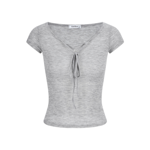 MosesQueen魔西女王系带正肩短袖t恤夏季薄款收腰修身显瘦v领上衣