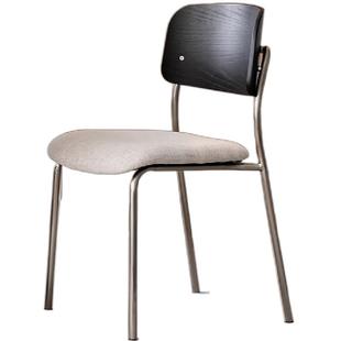 小写inner不锈钢餐椅实木靠背餐桌椅无扶手中古黑色家用软包椅子