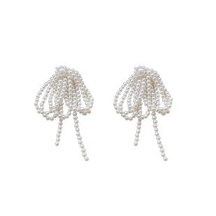 法式小众蝴蝶结珍珠流苏耳环串珠复古夸张气质超仙渡假耳饰耳夹