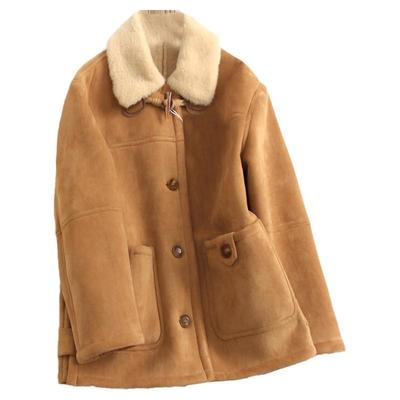 麂皮绒加绒加厚皮毛一体宽松外套