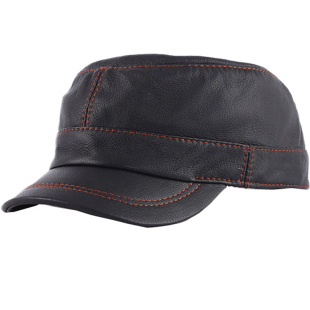 羊皮真皮男单帽平顶帽鸭舌帽女帽子秋冬薄款青中年潮酷黑色