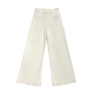 李李服饰米白色高腰阔腿加绒牛仔不贴腿喇叭裤女冬季新款慵懒长裤