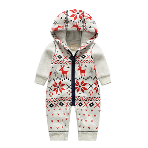 AuroMesa宝宝圣诞麋鹿连体衣秋冬双层婴儿外出服连帽哈衣卫衣爬服