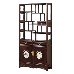 赞比亚血檀博古架带云石中式多宝阁全实木非洲小叶紫檀茶叶架红木