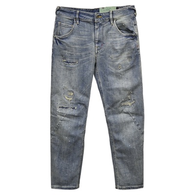 女士破洞泼墨锥形裤BF男朋友裤