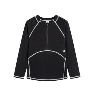 onmygame女童t恤长袖夏季款儿童打底衫抗菌黑色插肩袖上衣秋