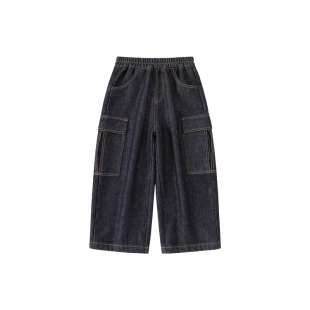 儿童裤子冬装新款男童加绒牛仔裤女童工装裤直筒裤童装加厚长裤冬