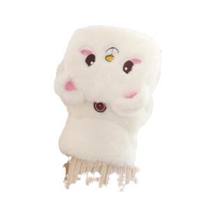 手套女写字保暖冬季翻盖秋冬学生新款可爱加绒加厚半指连指白色