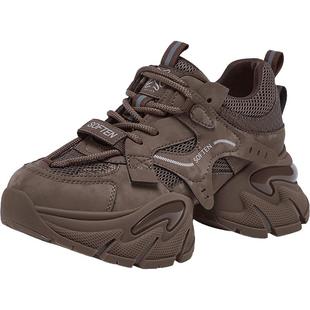 百思图2026春新款加绒保暖老爹鞋厚底增高女运动休闲鞋G8897AM6