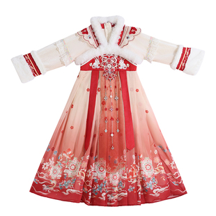 汉服女童秋冬裙子2025新款儿童古装加绒连衣裙冬季女孩国风拜年服