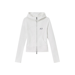 FORNINES重磅纯棉毛圈白色卫衣女连帽开衫潮牌春季显瘦修身短外套