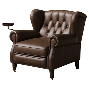 时余塞勒斯美式高端教父雪茄椅复古真皮小法式单人位沙发客厅别墅