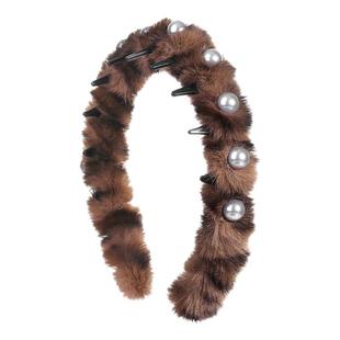 日常外戴高颅顶波浪发箍女成人秋冬毛绒带齿防滑洗脸压发头箍发卡