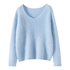 秋冬新款羊绒衫女100纯山羊绒V领宽松遮肉简约套头拉绒针织衫毛衣