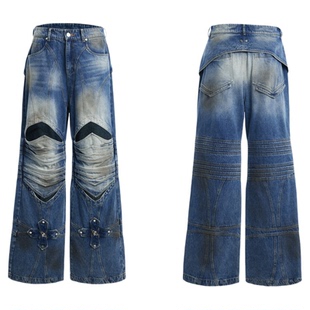 ArguE CulturE重工盔甲十字架镂空设计感牛仔裤先锋解构骑士长裤