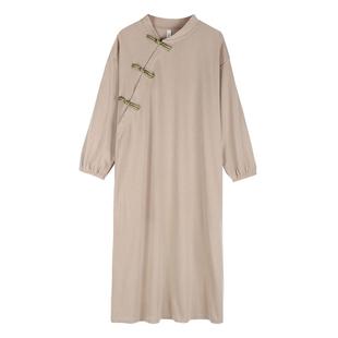 新中式2026春新款睡裙女纯棉长袖国风睡衣秋季大码超长连衣裙