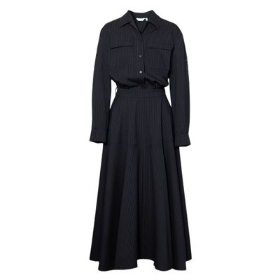 伊芙丽抗皱TR色纺显瘦展浪裙摆后腰牛筋舒适女裙2025秋装新款