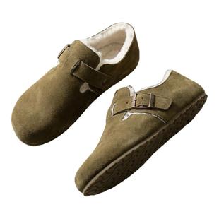 复古勃肯鞋女「3cm一脚蹬魔术贴」冬季加绒保暖外出高级感雪地靴