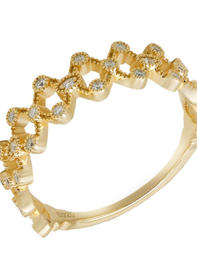 敦丽网状蕾丝戒指纯银镀金