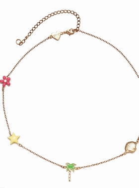 钛钢不掉色椰树星星花朵滴油项链