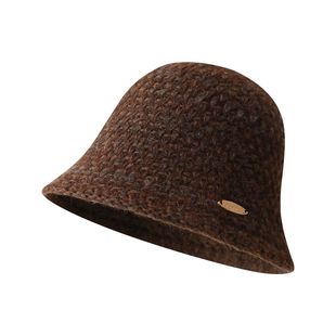 针织保暖宽檐渔夫帽女生秋冬气质台灯帽圆顶盆帽时髦显脸小水桶帽