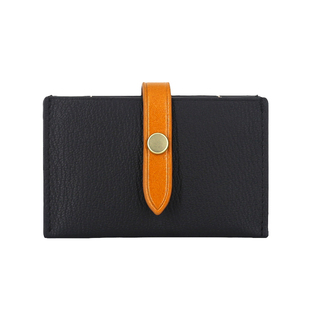 whoisshan 新品山羊皮小卡包真皮女式风琴式卡片夹搭扣撞色零钱包