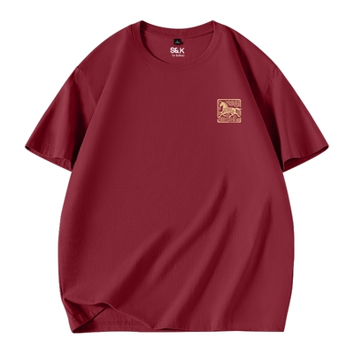 班尼路S&K纯棉短袖t恤男红色上衣