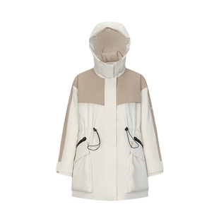 艾莱依羽绒服女款新款撞色夹克户外登山工装抽绳连帽运动工装外套