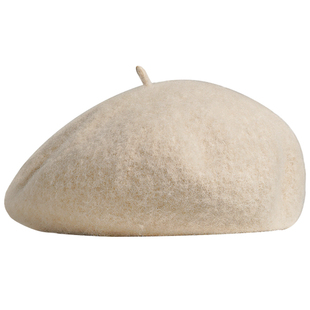 疯帽子 秘鲁羊驼毛贝雷帽 纯色羊毛保暖女时尚画家帽蓓蕾帽 秋冬