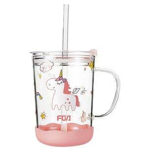 富光儿童玻璃吸管杯带刻度酸奶杯喝奶粉牛奶杯宝宝专用学饮燕麦杯