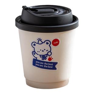 ins风蓝色白色中空纸杯咖啡热饮纸杯300ml双层加厚带盖10/12/16oz