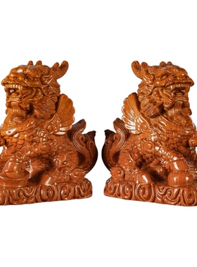 红花梨木麒麟摆件质客厅装