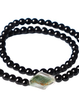 黑曜石绿幽灵项链新中式