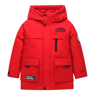 巴童巴拉三防儿童羽绒服男童中长款2025冬季女童工装加厚大童保暖