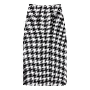 YINER音儿女装冬季女装时尚亲肤棉经典千鸟格直筒半身裙