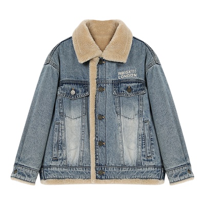 瑞比克宽松加绒加厚牛仔外套