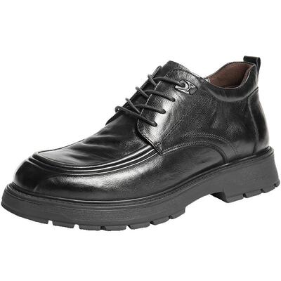 百丽男鞋高帮加绒棉鞋休闲真牛皮鞋男士冬季通勤商务短靴8VU11DD5